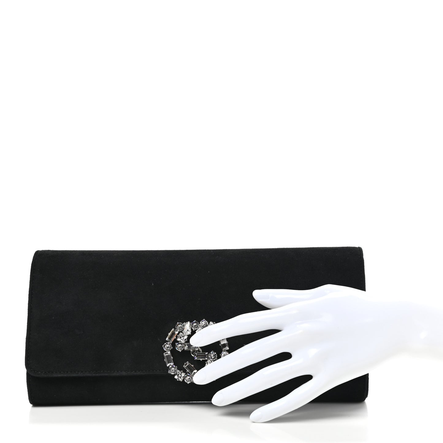 Velvet Crystal Interlocking Clutch Black