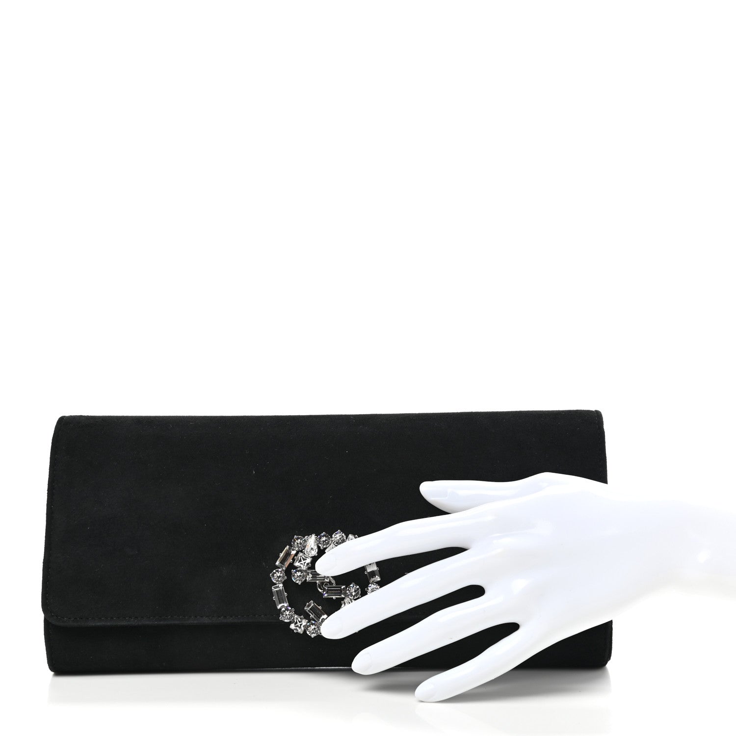 Gucci Velvet Crystal Interlocking Clutch Black 2 of 11