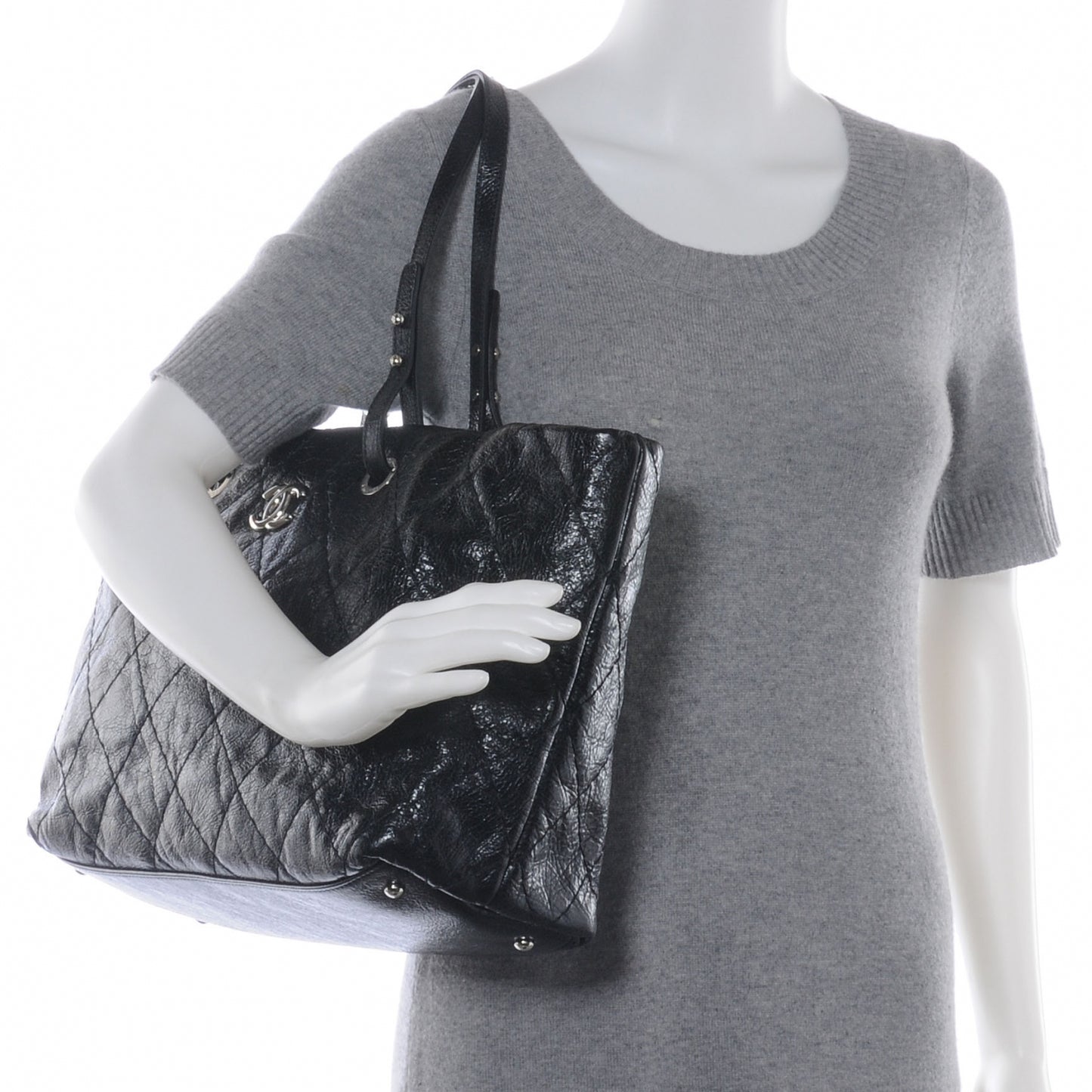 Glazed Calfskin Large On The Road Tote Black