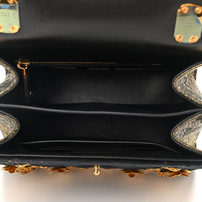 Dolce & Gabbana Velvet Floral Embellished Welcome Satchel Black Gold 5 of 10