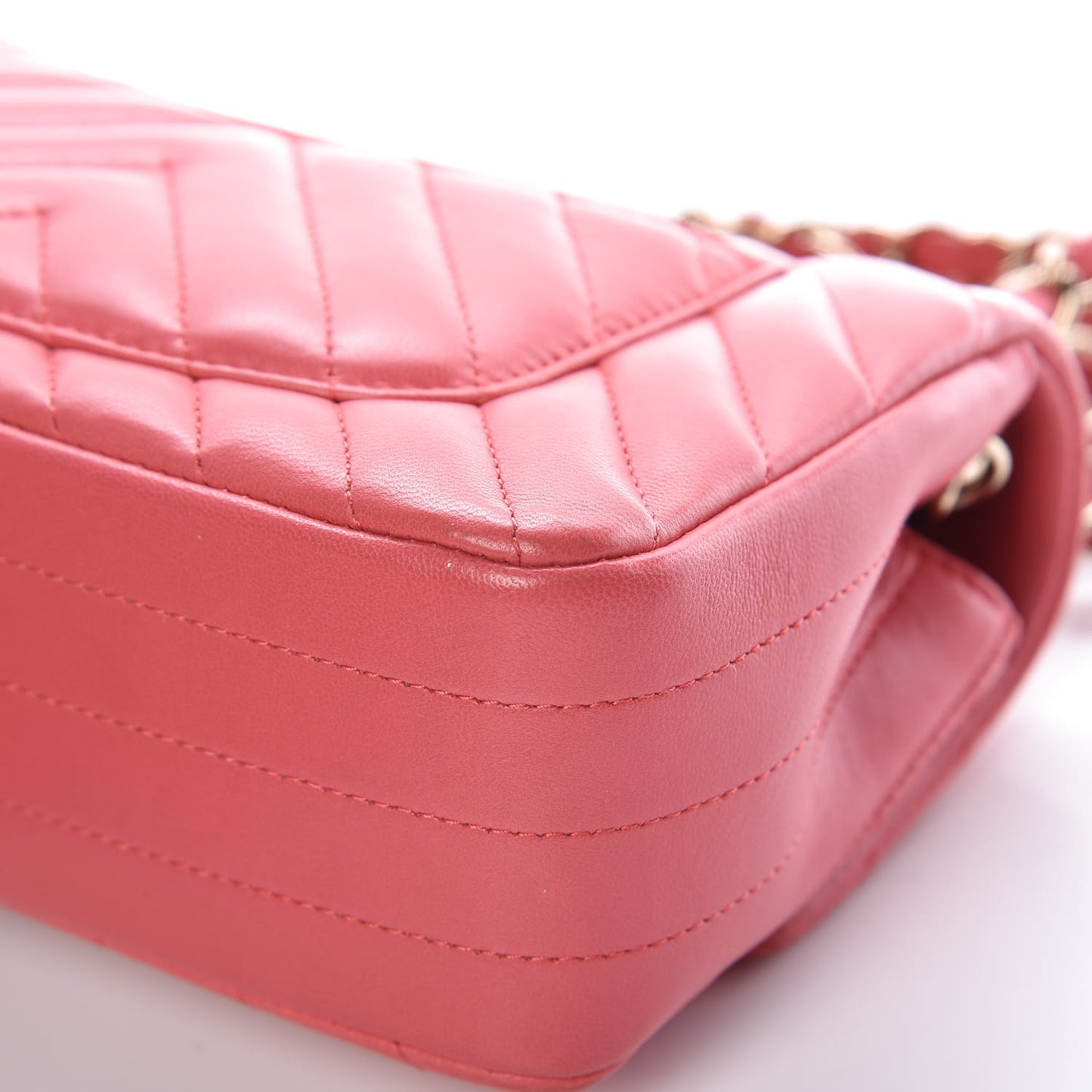 Lambskin Chevron Quilted Mini Rectangular Flap Pink