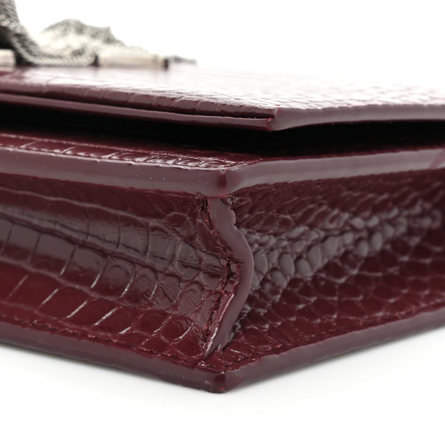 Calfskin Crocodile Embossed Kate Monogram Tassel Chain Wallet Rouge Legion