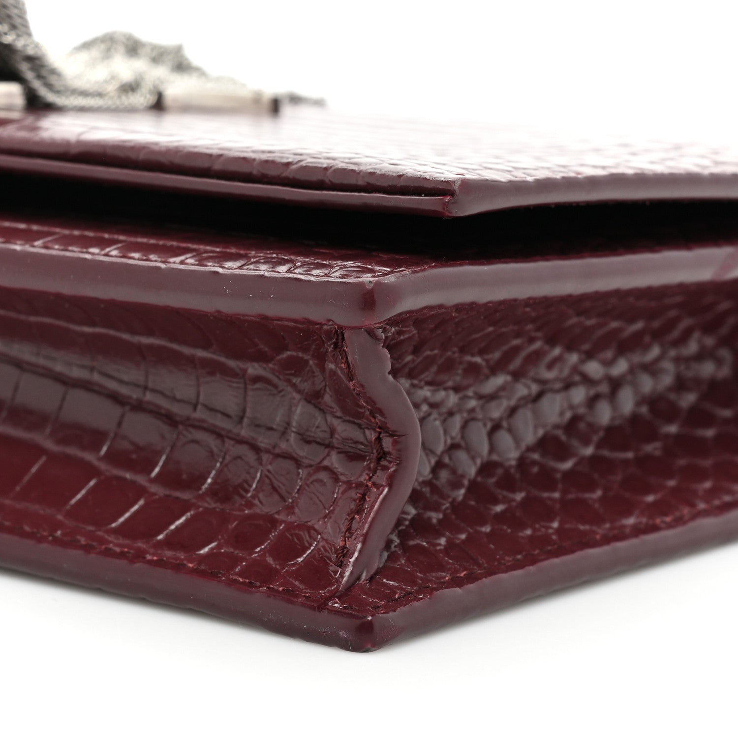 Saint Laurent Calfskin Crocodile Embossed Kate Monogram Tassel Chain Wallet Rouge Legion 7 of 12