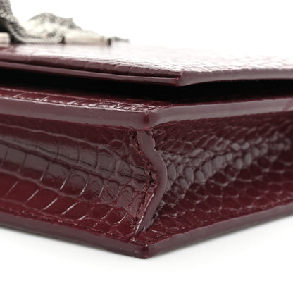 Saint Laurent Calfskin Crocodile Embossed Kate Monogram Tassel Chain Wallet Rouge Legion 7 of 12