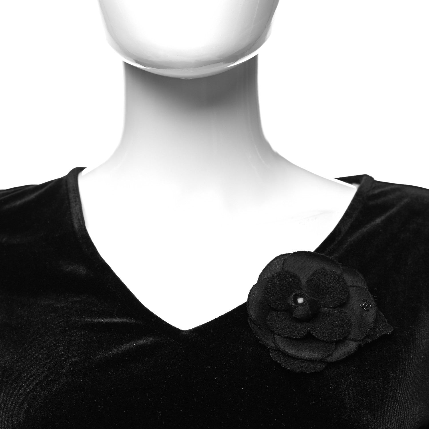 Chanel Tweed Fabric Camellia Pin Brooch Black 2 of 3