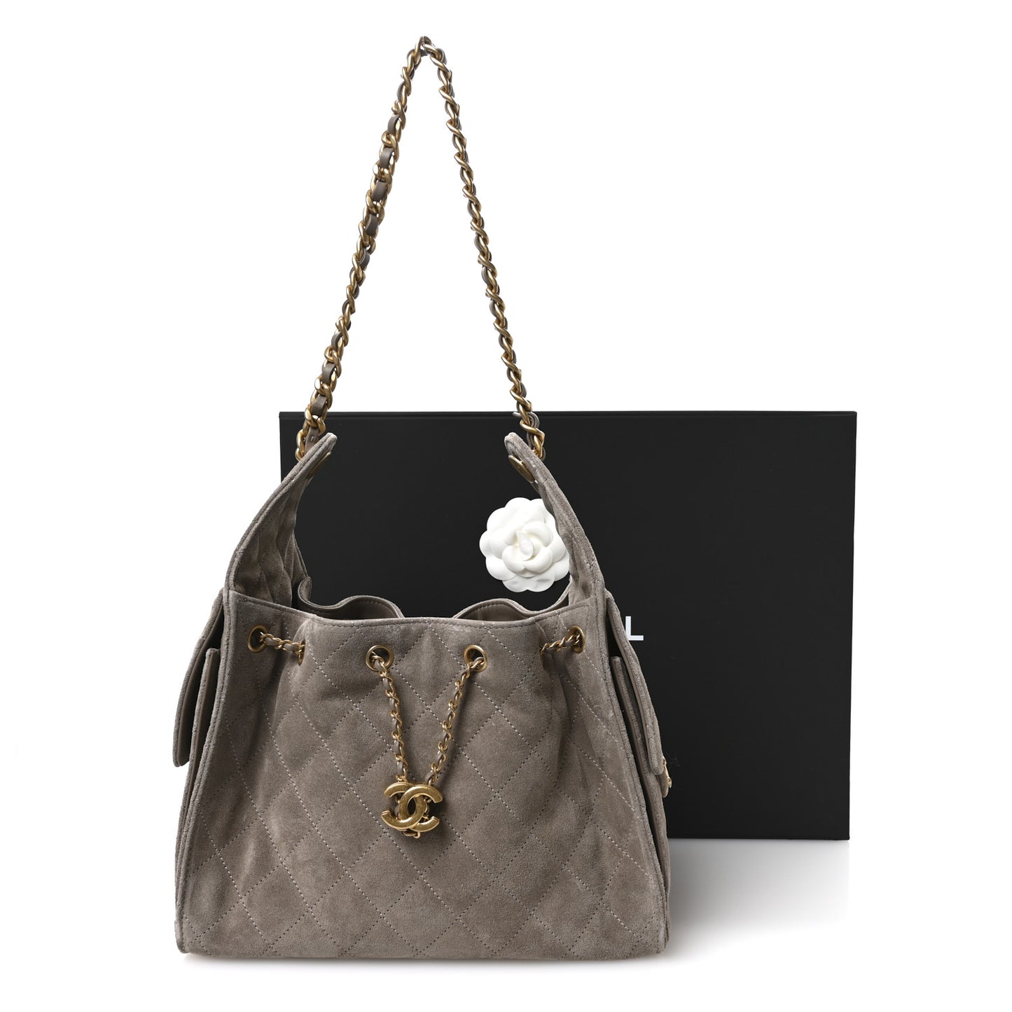 Suede Quilted Small Chanel 25 Handbag Dark Grey