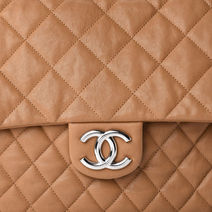 Chanel Washed Lambskin Chain Around Maxi Flap Bag Dark Beige 9 of 10