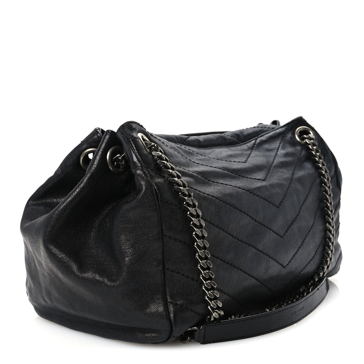 Vintage Lambskin Chevron Monogram Medium Nolita Black