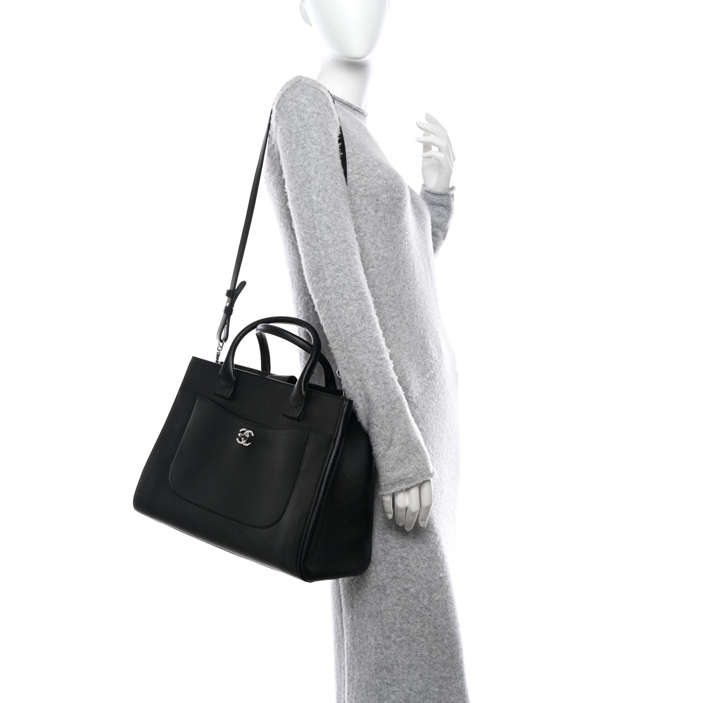 Grained Calfskin Large Neo Executive Shopper Tote Black