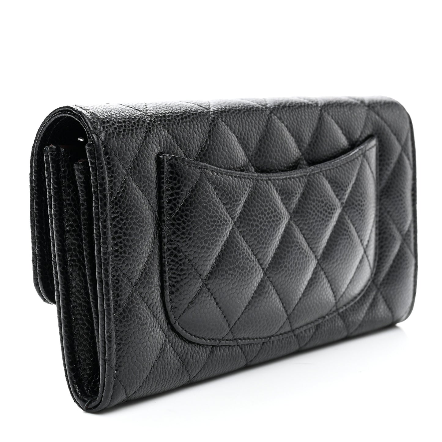 Caviar Quilted Large Gusset Flap Wallet Black