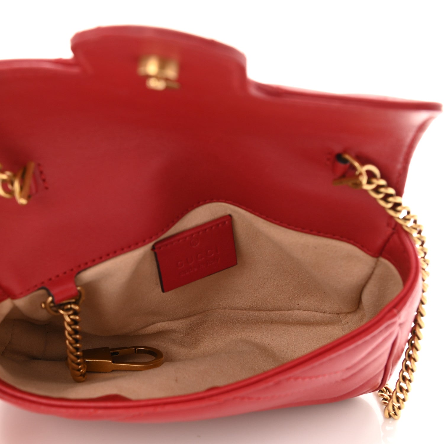 Gucci Calfskin Matelasse Super Mini GG Marmont Shoulder Bag Hibiscus Red 5 of 11