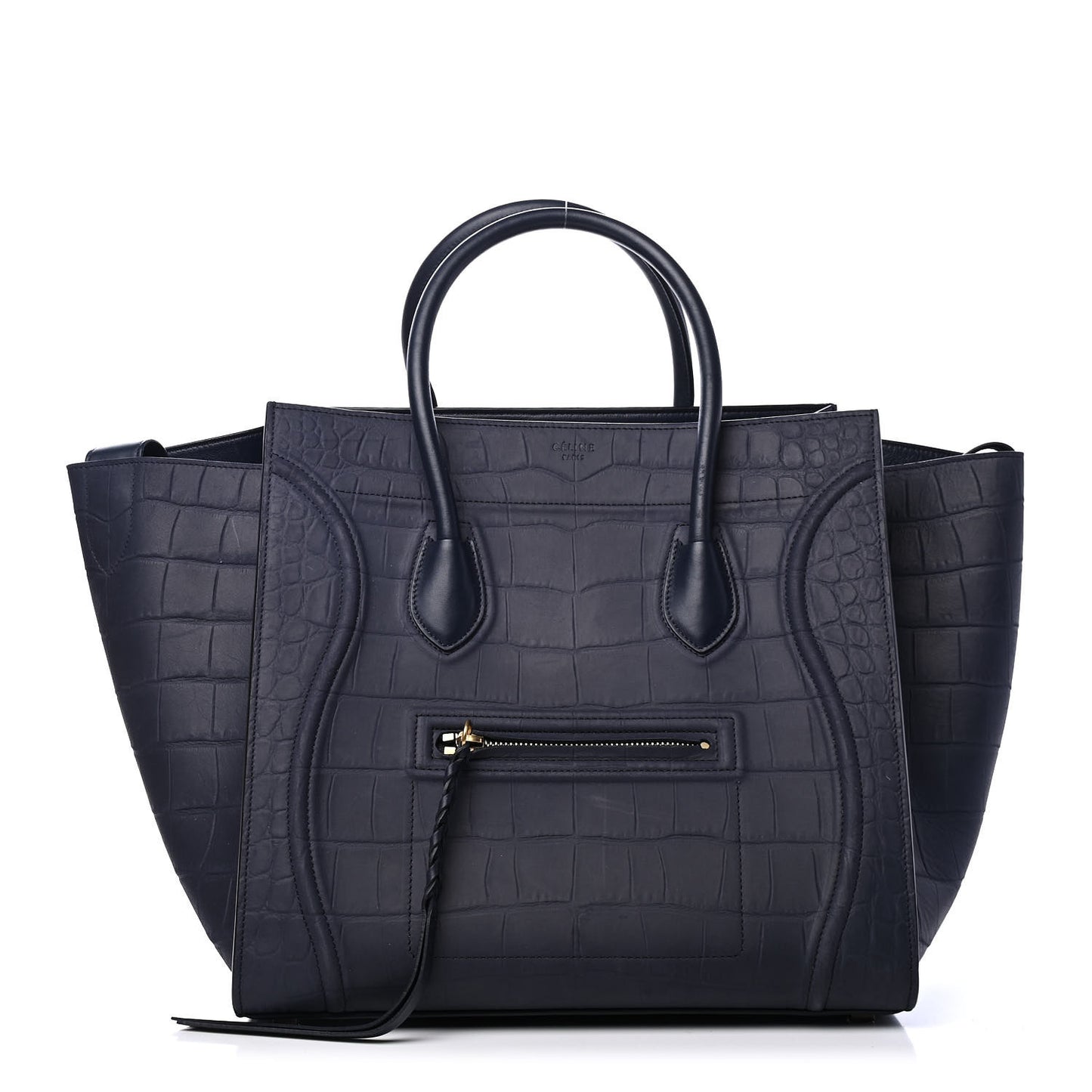 Crocodile Embossed Calfskin Medium Phantom Luggage Navy Blue