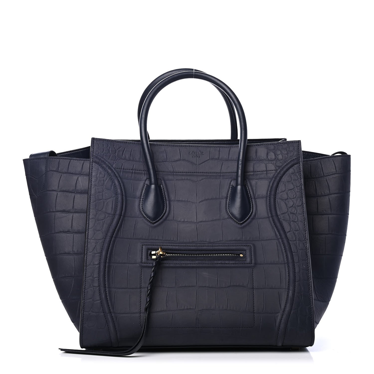 Celine Crocodile Embossed Calfskin Medium Phantom Luggage Navy Blue 1 of 4