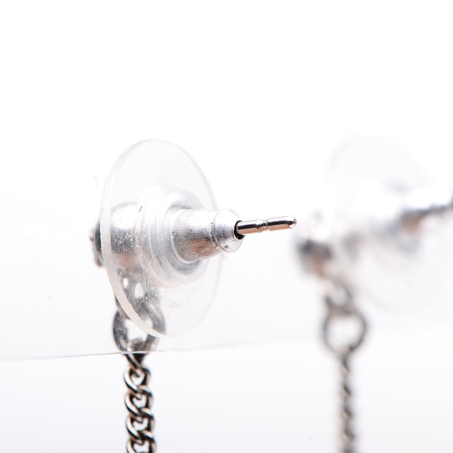 Baguette Crystal CC Drop Earrings Silver
