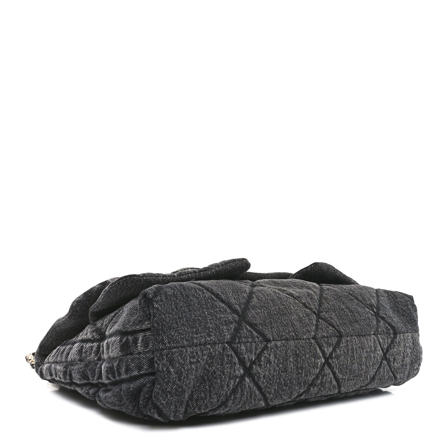 Washed Denim Quilted Maxi Flap Bag Black