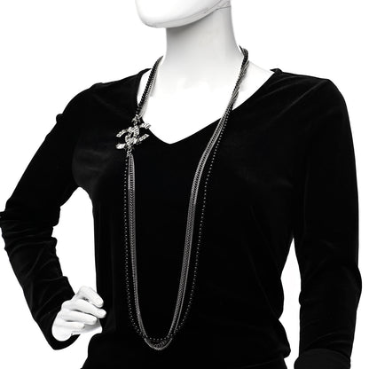 Chanel Crystal Baguette CC Multi Strand Long Necklace Silver Black 2 of 7