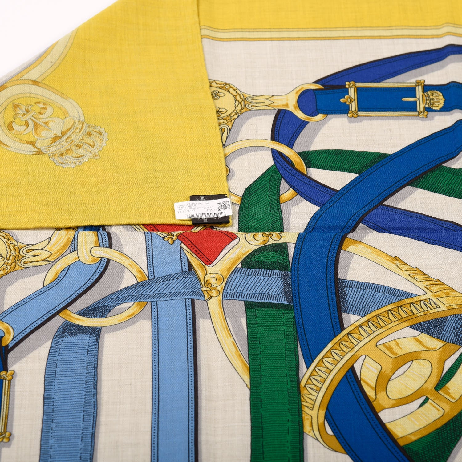 Hermes Cashmere Silk Cavalcadour Shawl 140 Naturel Jaune Multi 6 of 7