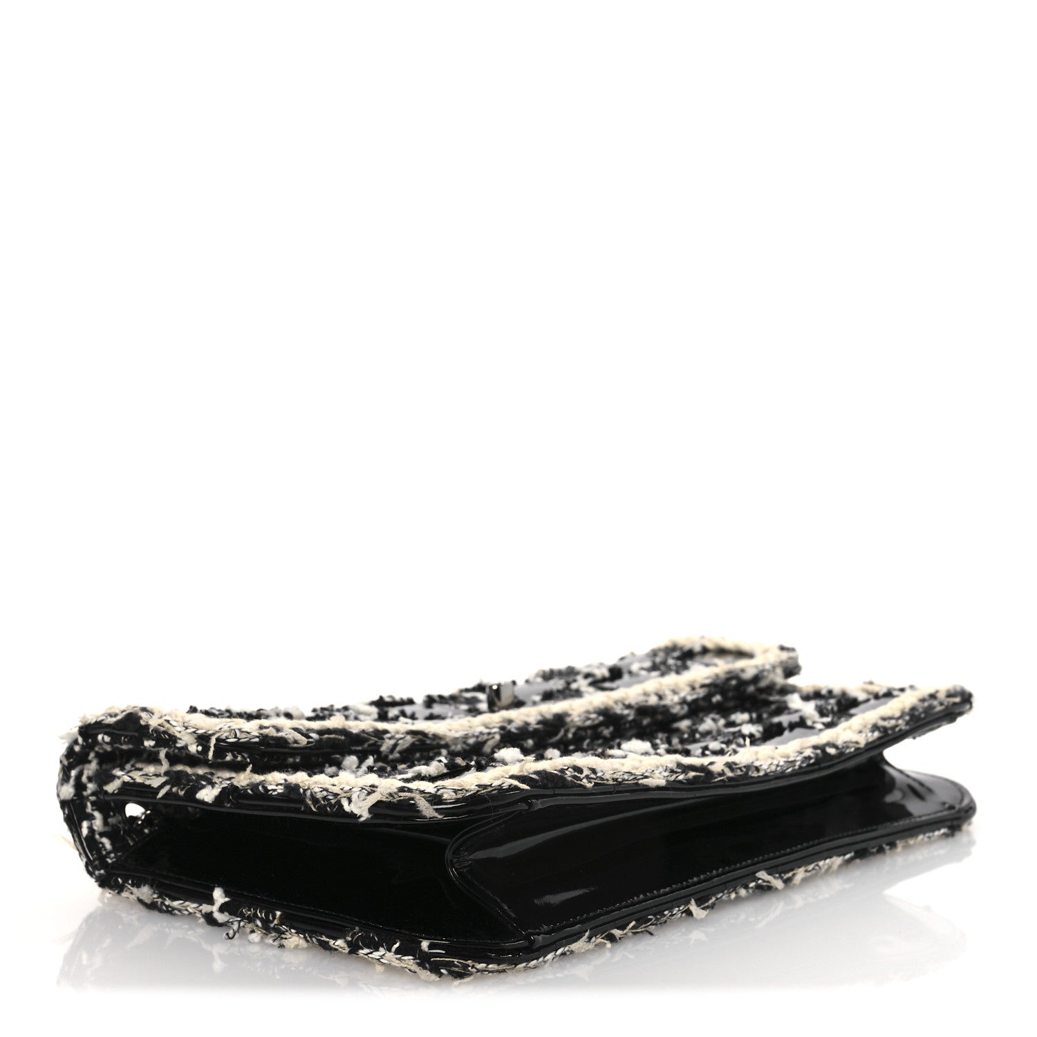 Chanel Tweed Patent Quilted Rectangular Flap Black White 4 of 10