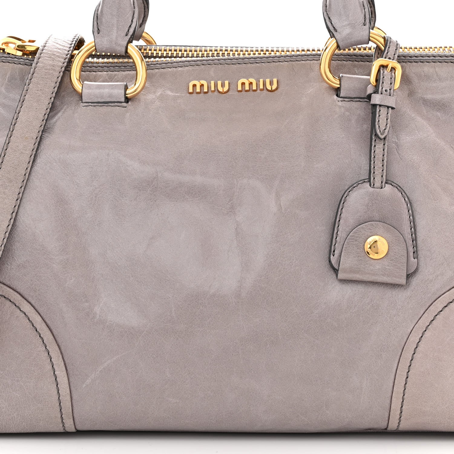 Miu Miu Vitello Shine Top Handle Satchel Peltro 8 of 11