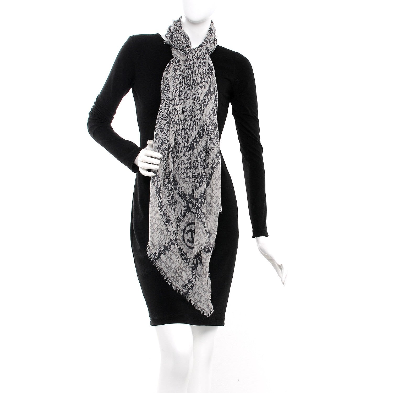 Chanel Cashmere CC Square Scarf Grey Black 2 of 5