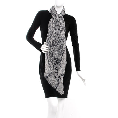 Chanel Cashmere CC Square Scarf Grey Black 2 of 5
