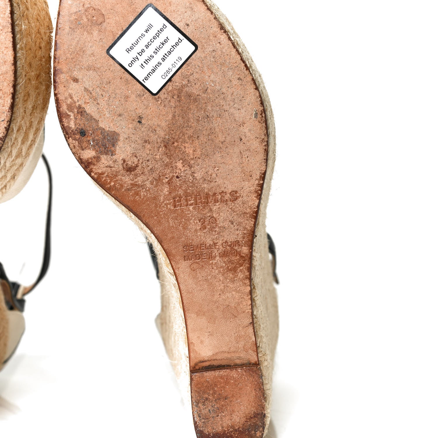 Hermes Canvas Striped Espadrille Wedge Sandals 39 8 of 9