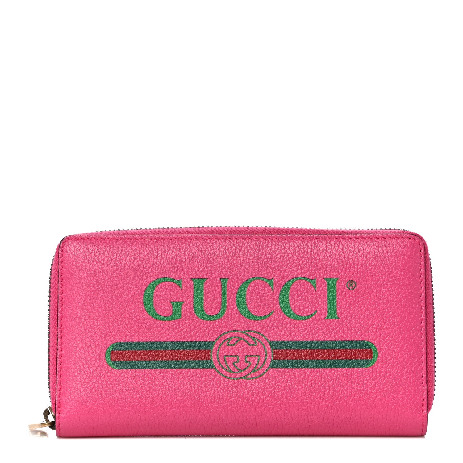 Gucci Grained Calfskin Logo Zip Around Wallet Box Pink Green 1 of 8