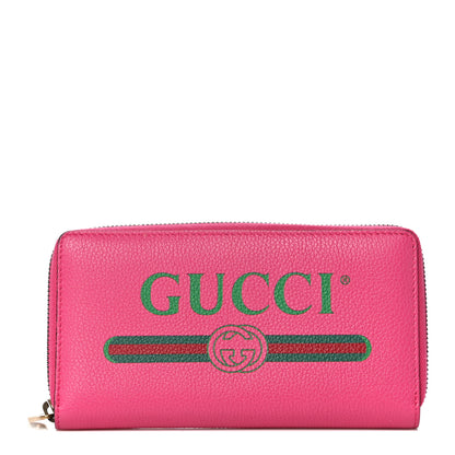 Gucci Grained Calfskin Logo Zip Around Wallet Box Pink Green 1 of 8
