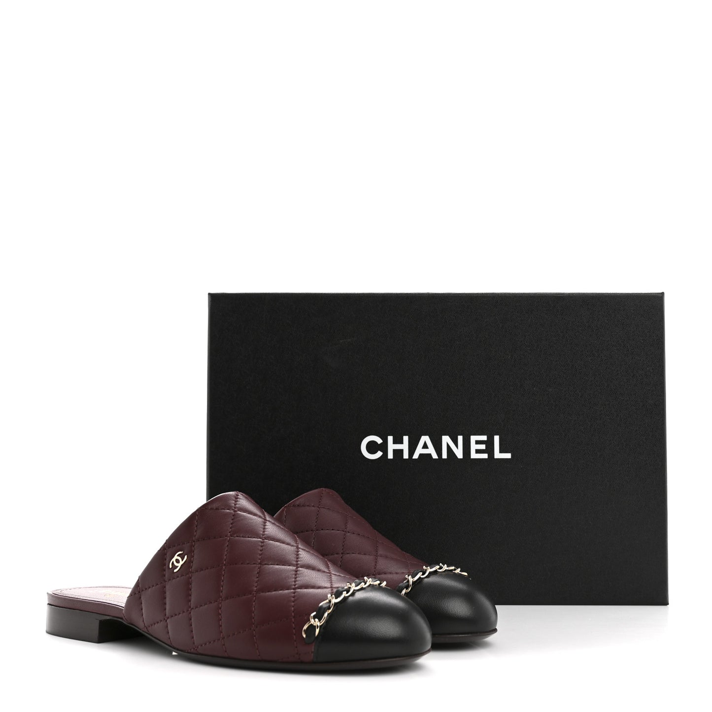 Lambskin Quilted CC Chain Mules 37 Burgundy Black