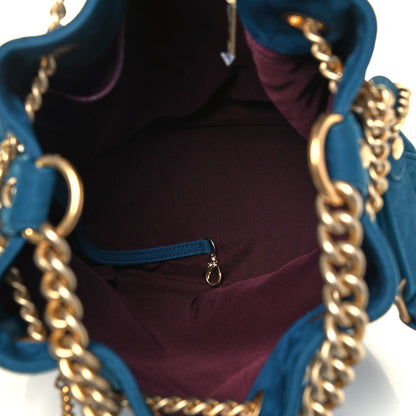 Chanel Suede Calfskin Small On My Shoulder Drawstring Bag Blue 5 of 9