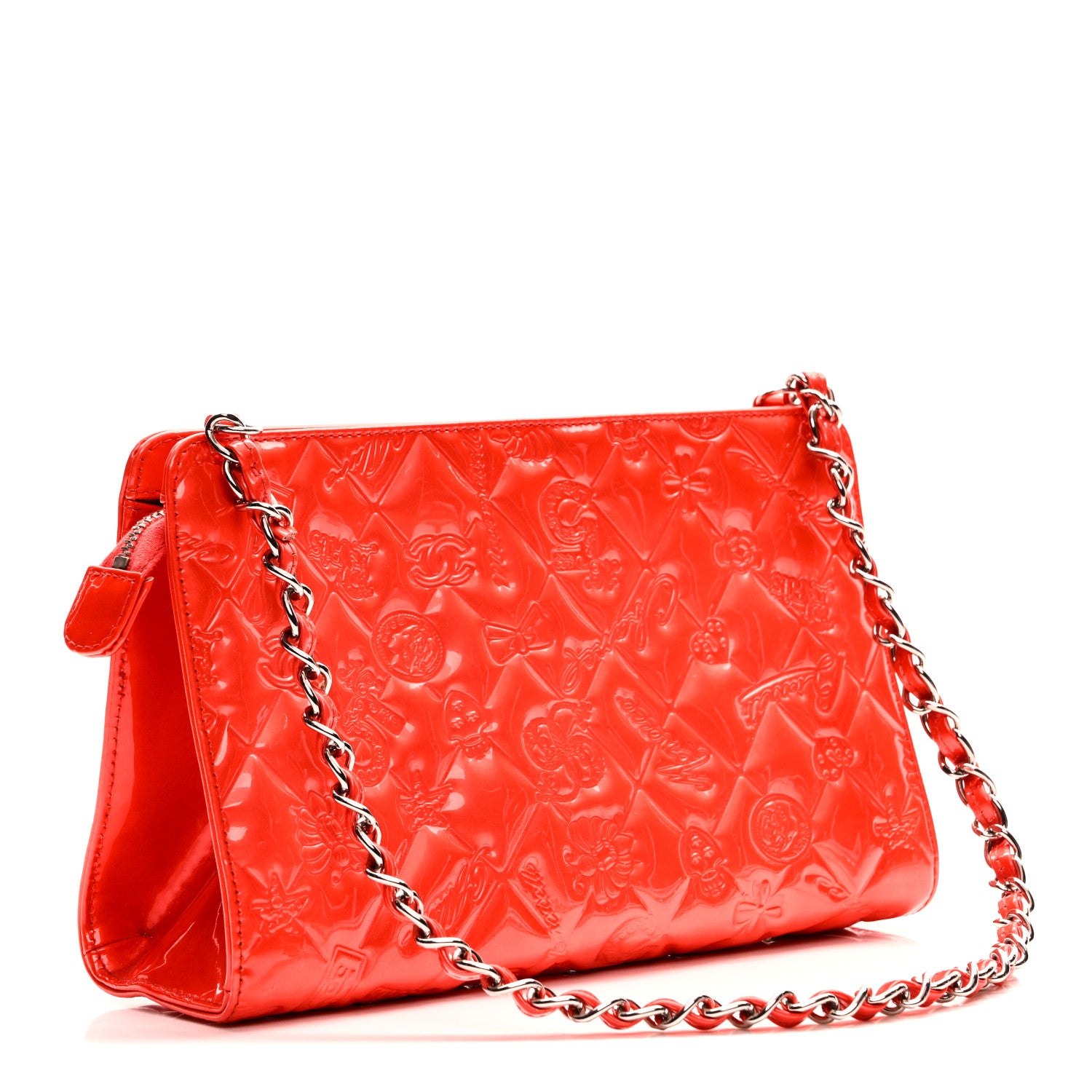 Chanel Patent Calfskin Lucky Symbols Pochette Coral 5 of 19