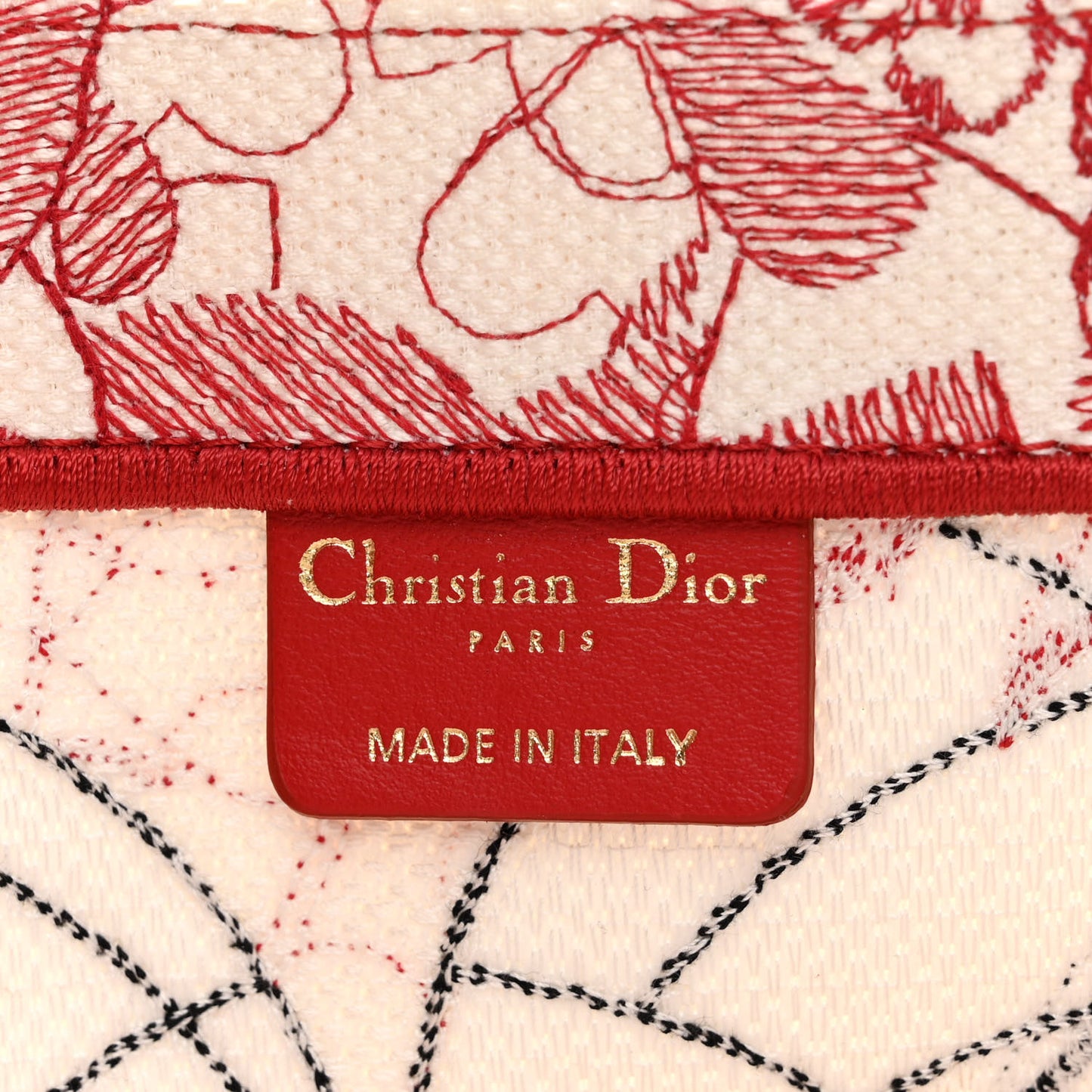 Canvas Embroidered Large Dioramour D-Royaume Book Tote Red Multicolor