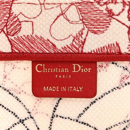 Christian Dior Canvas Embroidered Large Dioramour D-Royaume Book Tote Red Multicolor 6 of 16