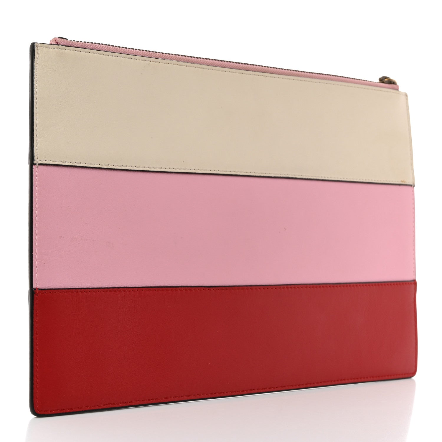 Gucci Calfskin Striped Oversized Bee Zip Pouch White Pink Red 3 of 9