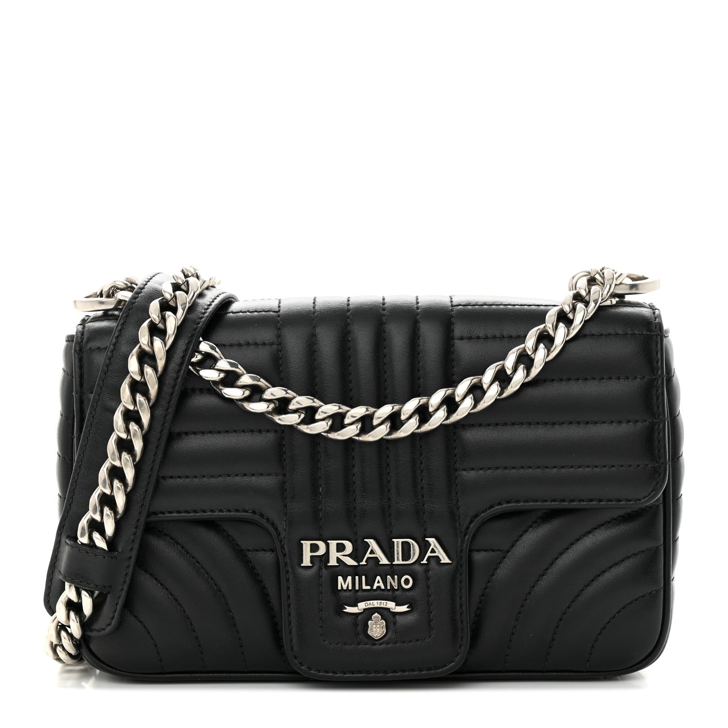 Prada Soft Calfskin Impunture Diagramme Small Chain Flap Shoulder Bag Black 1 of 11
