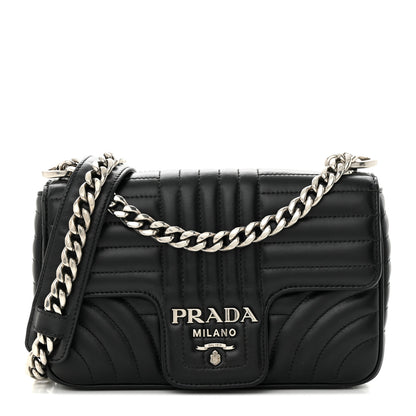 Prada Soft Calfskin Impunture Diagramme Small Chain Flap Shoulder Bag Black 1 of 11