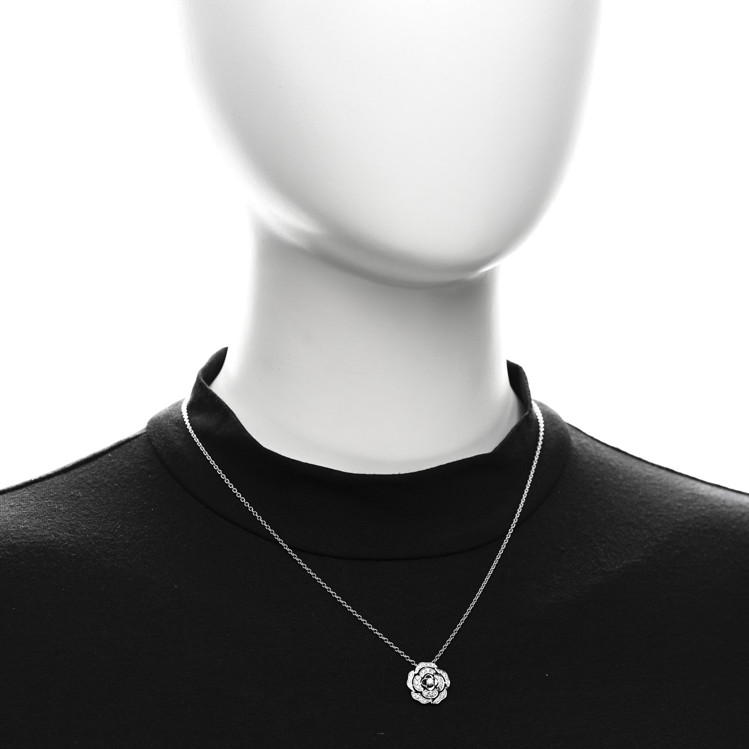 Chanel 18K White Gold Diamond Bouton de Camelia Pendant Necklace 2 of 7