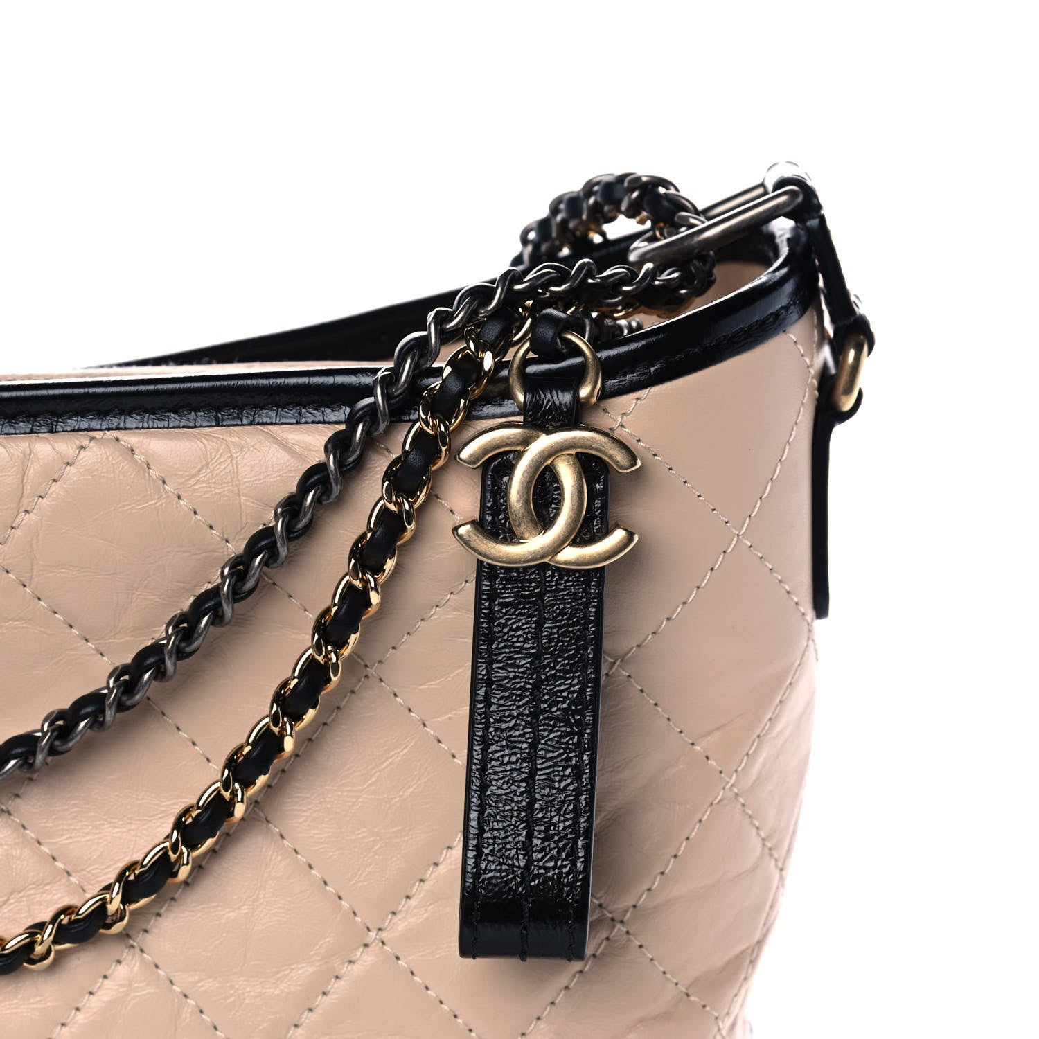 Chanel Aged Calfskin Quilted Medium Gabrielle Hobo Beige Black 8 of 10