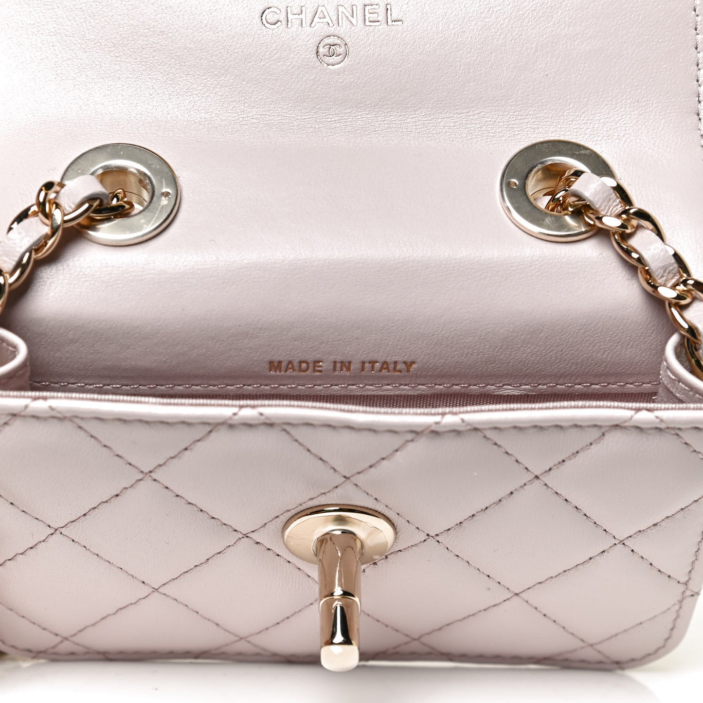 Lambskin Quilted Trendy CC Card Holder On Chain Light Purple