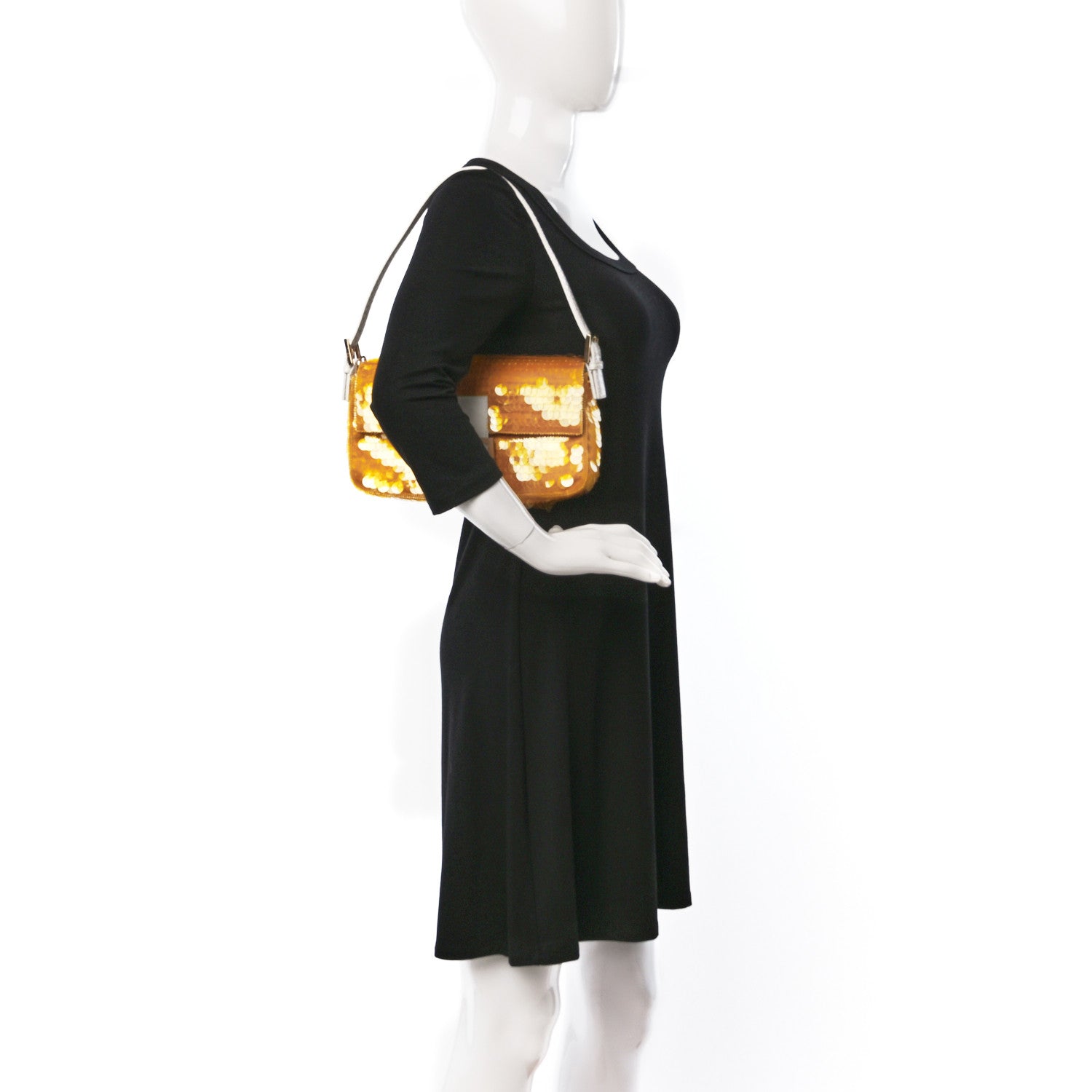 Fendi Satin Sequin Paillettes Elaphe Plexiglass Baguette 1997 Giallo Avorio 2 of 10