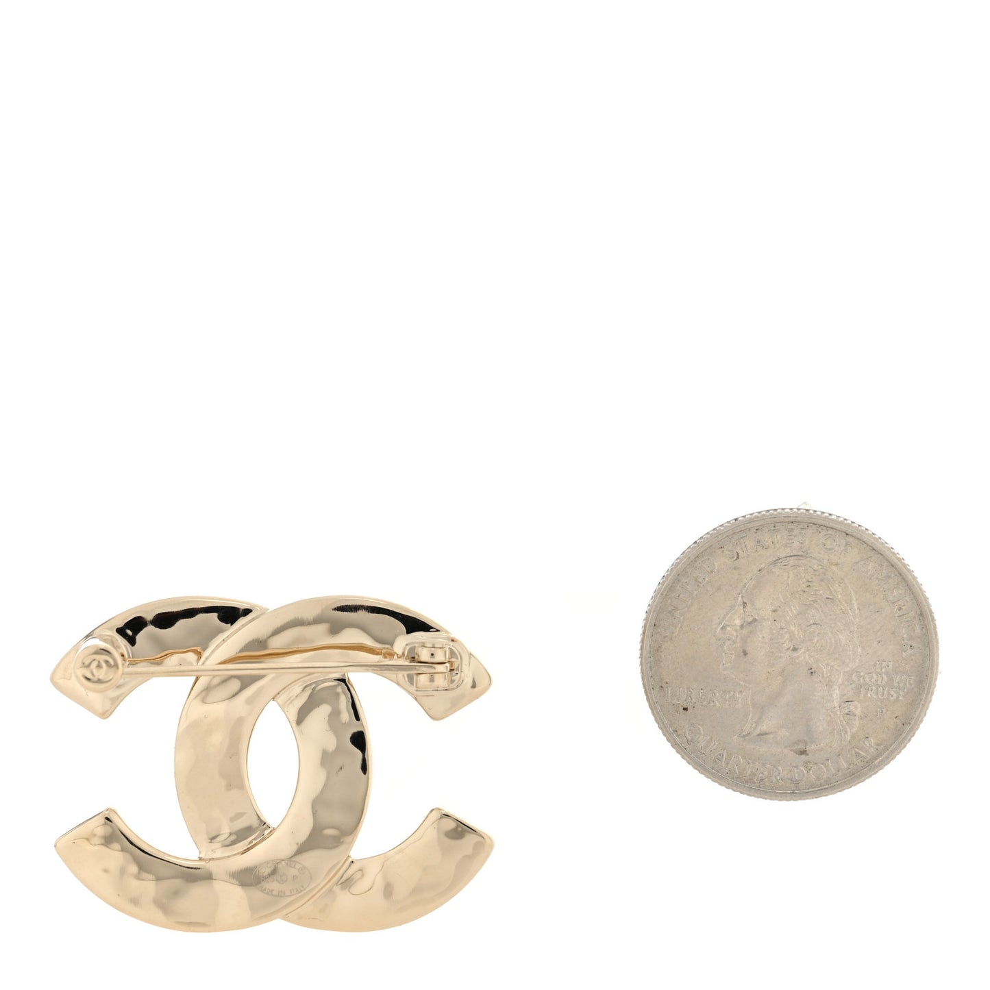 Metal Crystal Baguette CC Brooch Gold