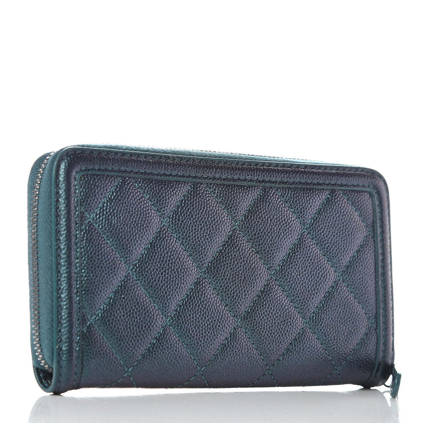 Iridescent Caviar Quilted Medium Filigree Zip Around Wallet Dark Turquoise