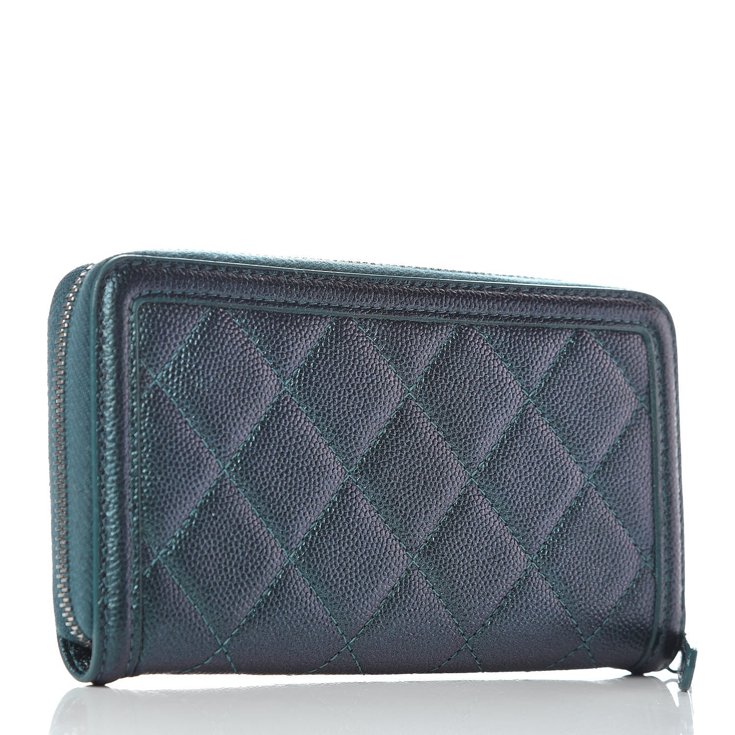 Chanel Iridescent Caviar Quilted Medium Filigree Zip Around Wallet Dark Turquoise 3 of 10