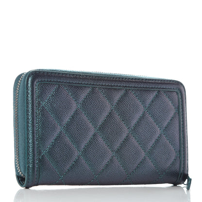 Chanel Iridescent Caviar Quilted Medium Filigree Zip Around Wallet Dark Turquoise 3 of 10