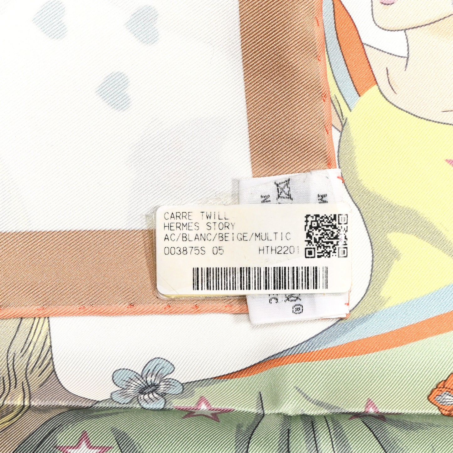 Silk Hermes Story Scarf 90 White Beige Multicolor