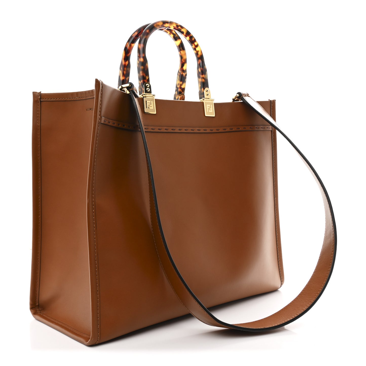 Vitello King Plexiglass Medium Fendi Sunshine Shopper Tote Cuoio