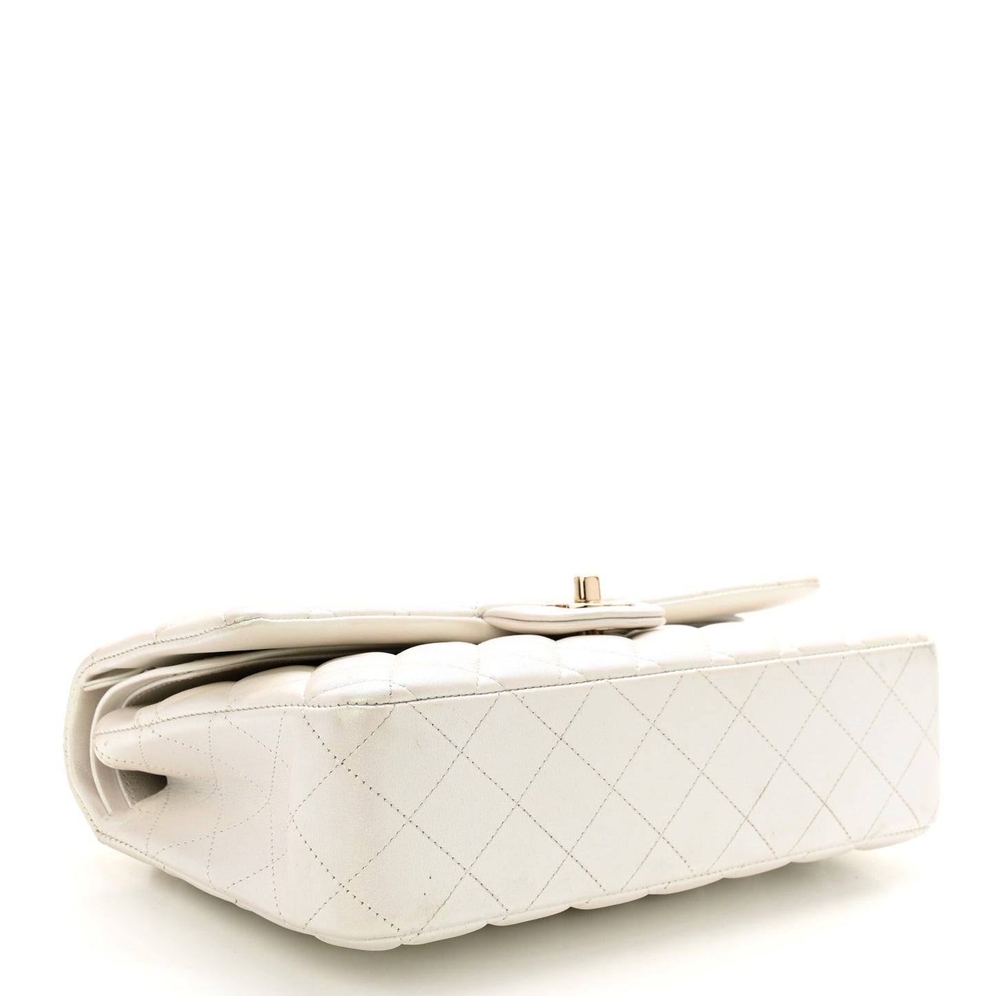 Iridescent Calfskin Quilted Medium Double Flap White