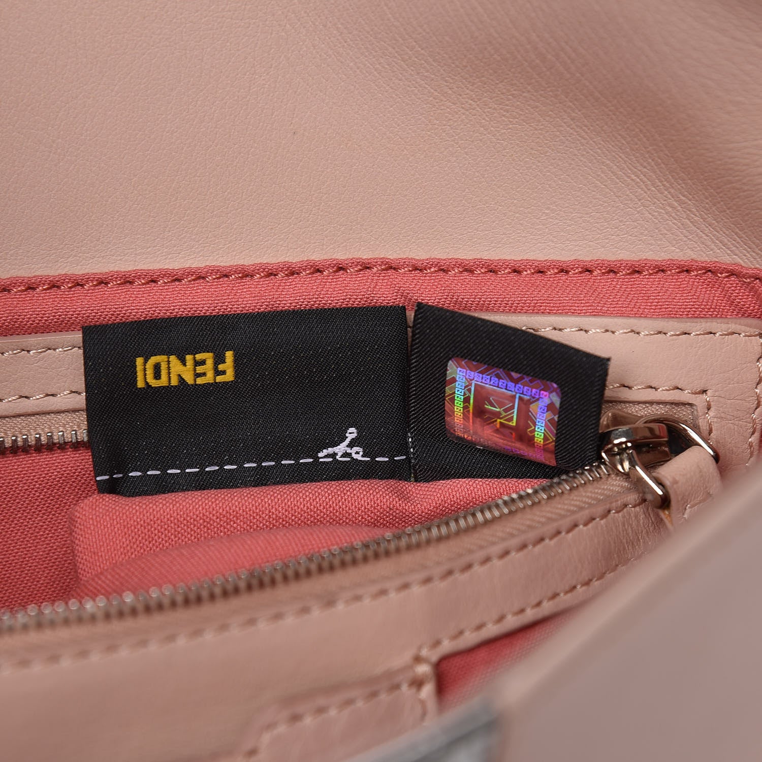 Fendi Calfskin Fox Mink Fur Monster Crocodile Embossed Baguette Rosa Plaster Multicolor 8 of 11
