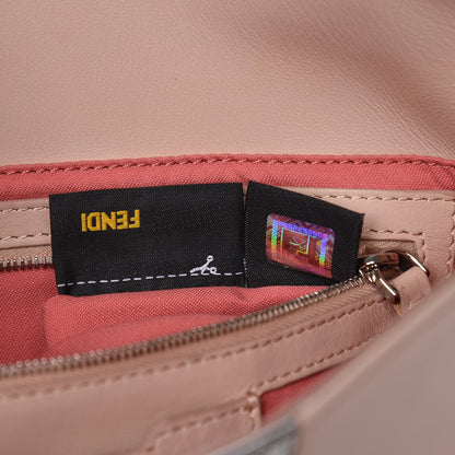 Fendi Calfskin Fox Mink Fur Monster Crocodile Embossed Baguette Rosa Plaster Multicolor 8 of 11