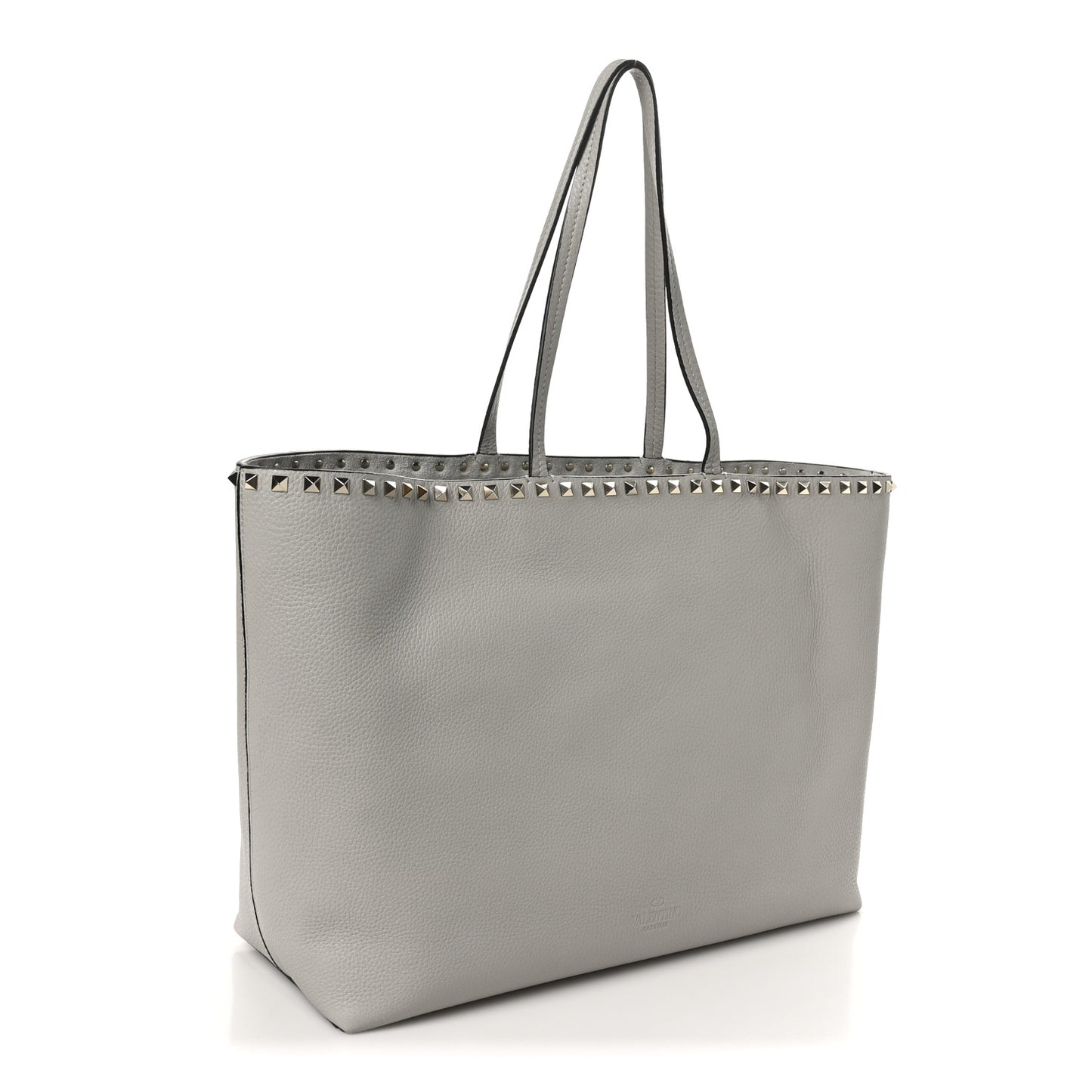 Grained Calfskin Rockstud Shoulder Tote Perla
